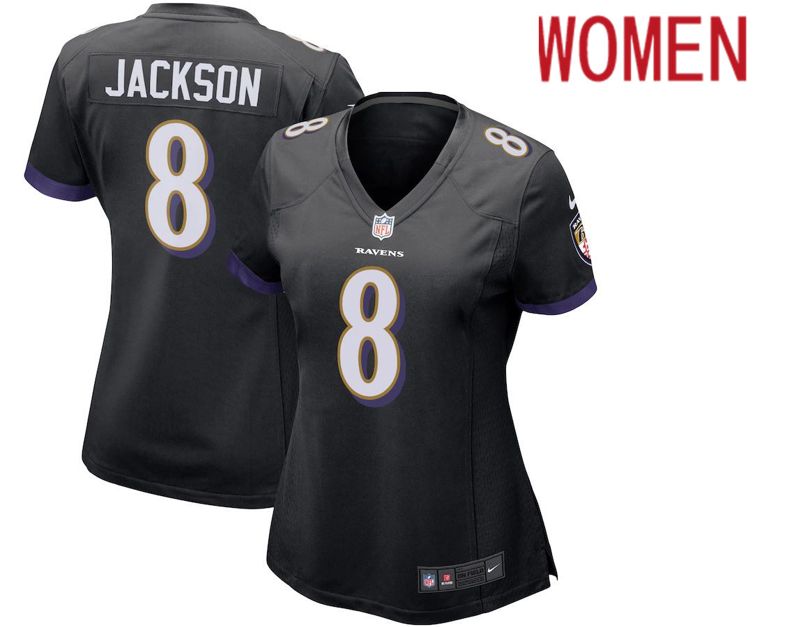 Women Baltimore Ravens #8 Lamar Jackson Nike Black Game NFL Jersey->women nfl jersey->Women Jersey